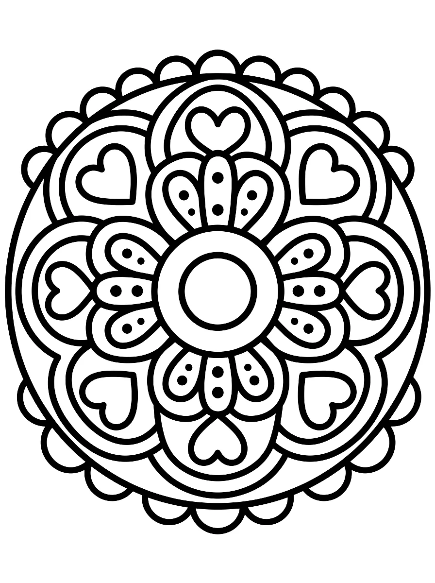 Ausmalbild: Einfaches Mandala mit großen Flächen für kleine Kinder