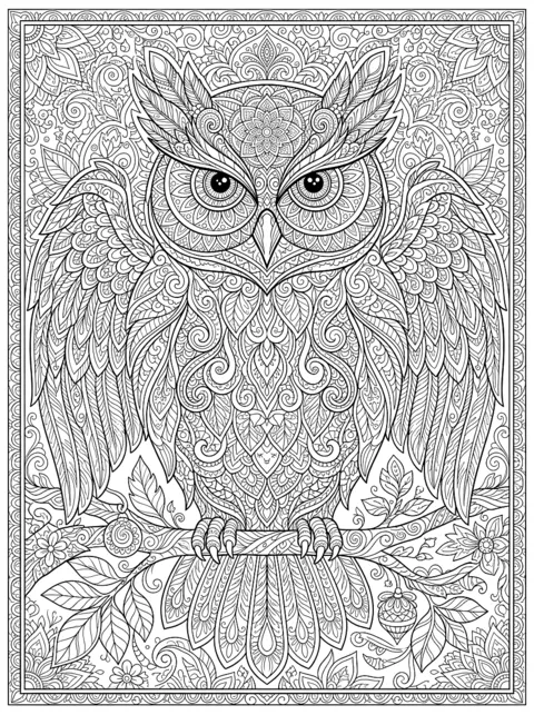 Coloriage : Un hibou composé de motifs fins de mandala