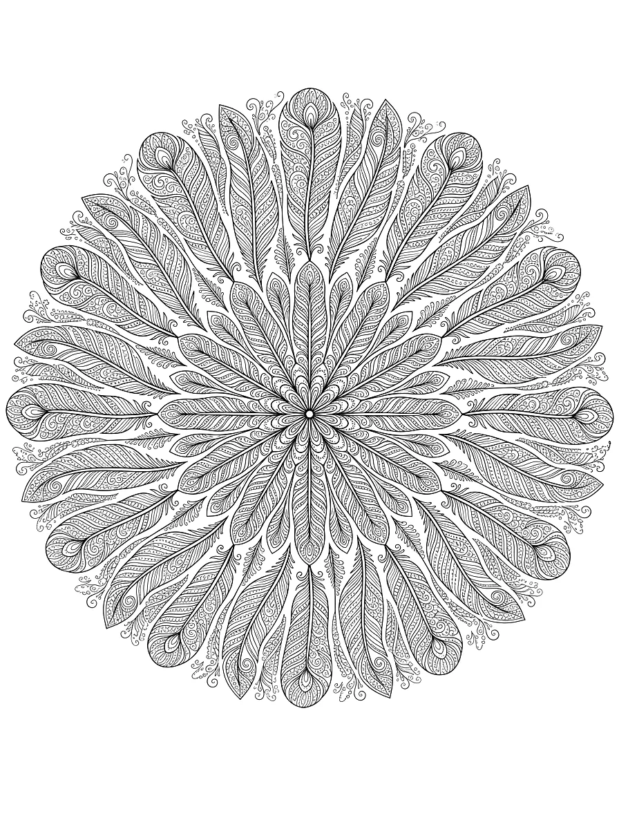 Coloriage : Un cercle de plumes décorées