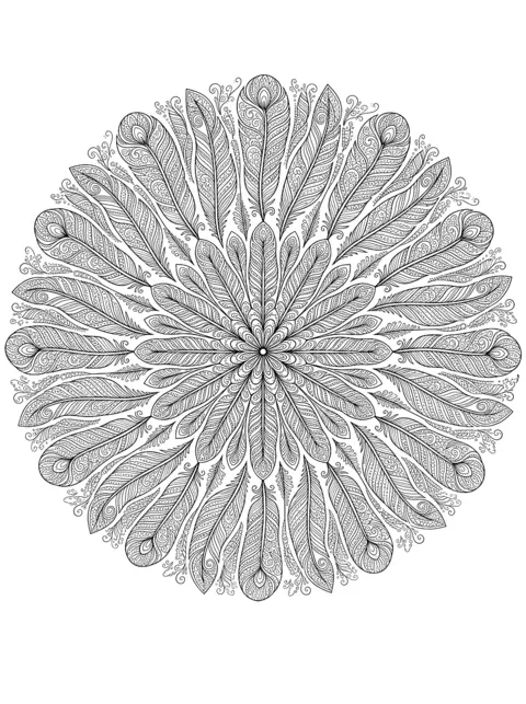 Coloriage : Un cercle de plumes décorées