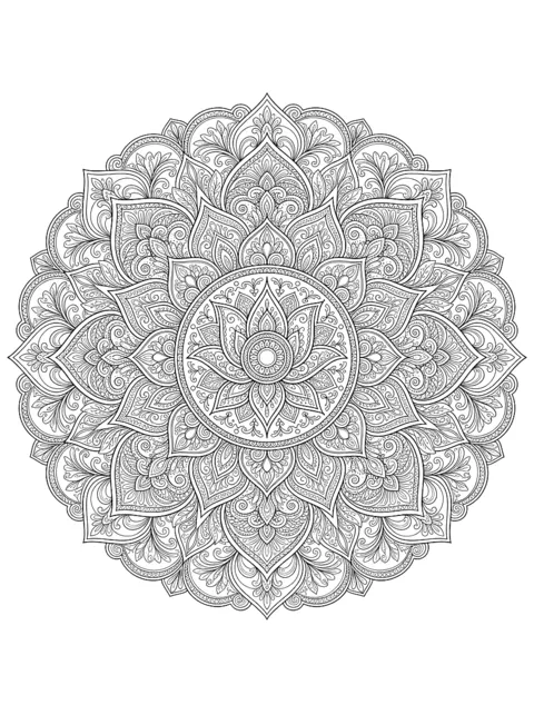 Coloriage : Mandala détaillé avec des fleurs de lotus