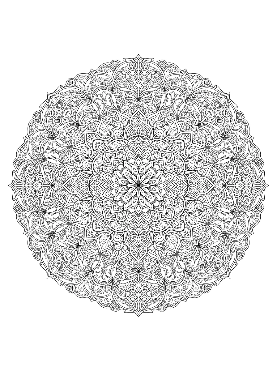 Coloriage : Mandala circulaire très fin avec des ornements