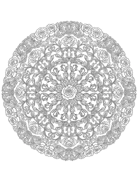 Disegno da colorare: Mandala di rose e viticci