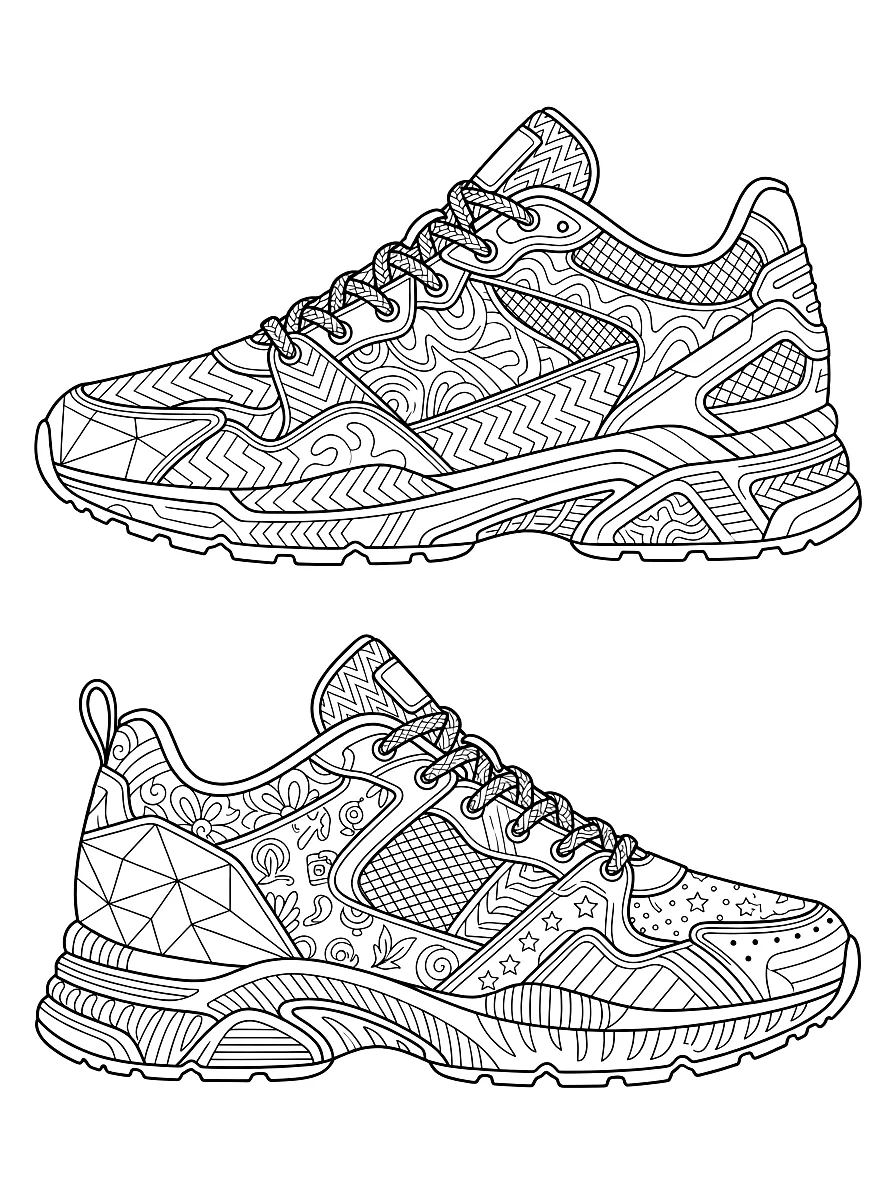 Desenho para colorir: Dois ténis grandes com padrões para personalizar