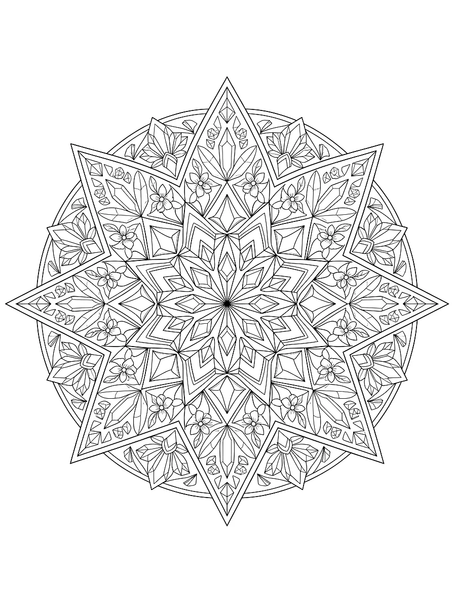 Ausmalbild: Sternförmiges Kaleidoskop-Muster