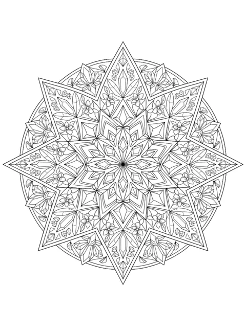 Ausmalbild: Sternförmiges Kaleidoskop-Muster