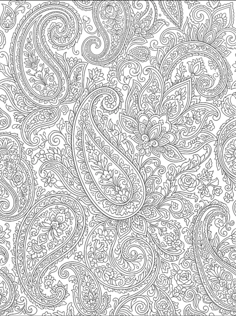 Dibujo para colorear: Patrón paisley que llena toda la página