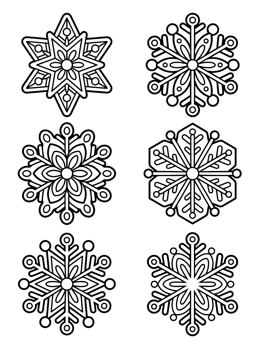 Dibujo para colorear: Copos de nieve grandes y decorados