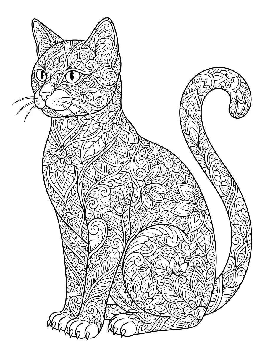 Dibujo para colorear: Gato sentado hecho de ornamentos