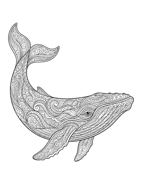 Colouring page: Whale made of wave and ornament patterns